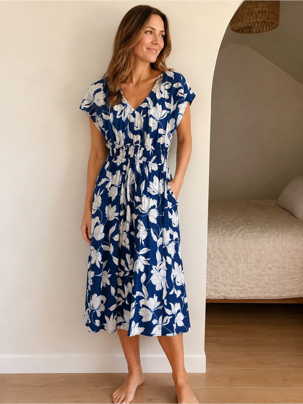 GAP Blue and White Floral Midi Dress